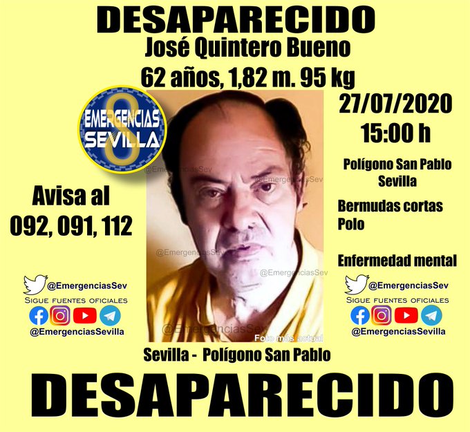 Desaparecido un hombre de 62 años en Sevilla