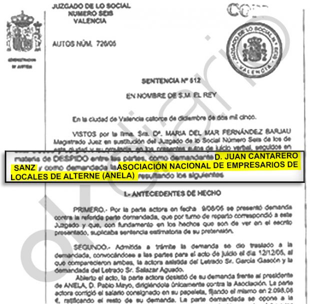 Sentencia judicial del despido de Joan Cantarero.