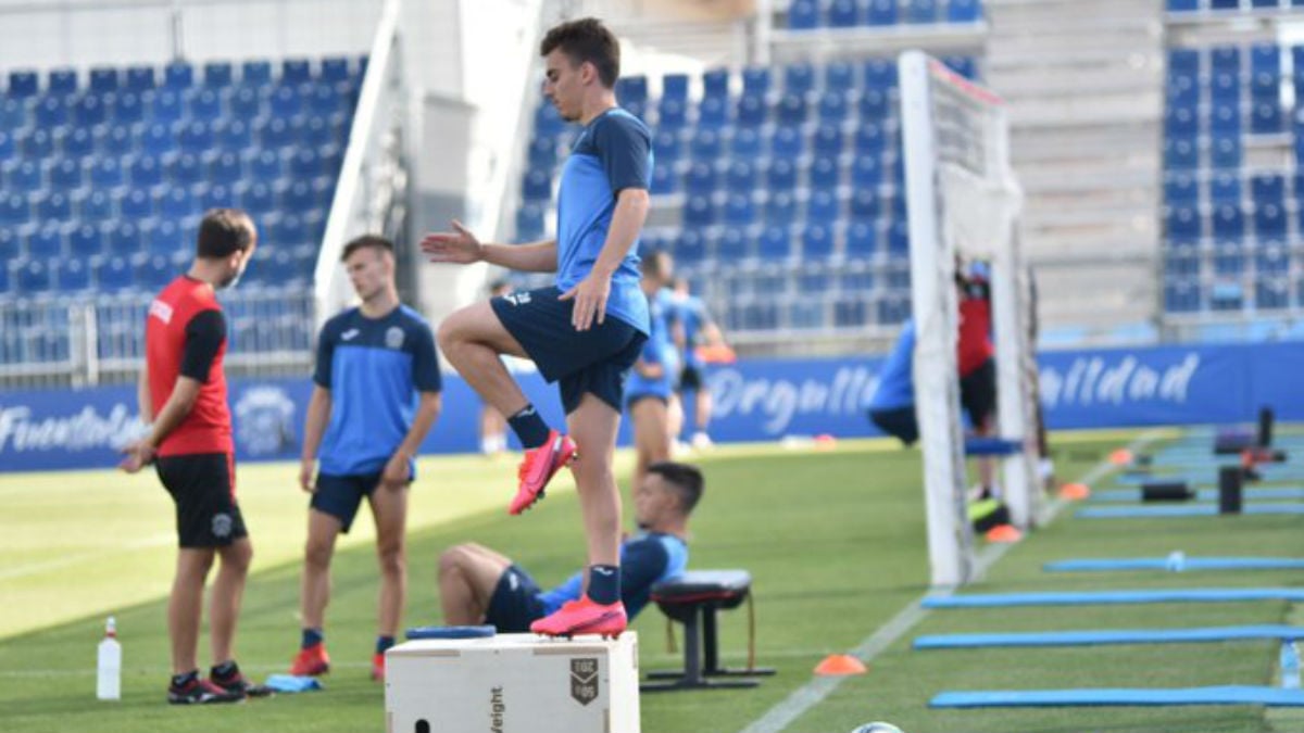 Los jugadores del Fuenlabra, en un entrenamiento.