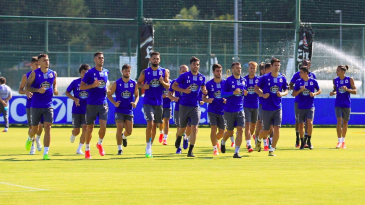 Los jugadores del Deportivo, en un entrenamiento.