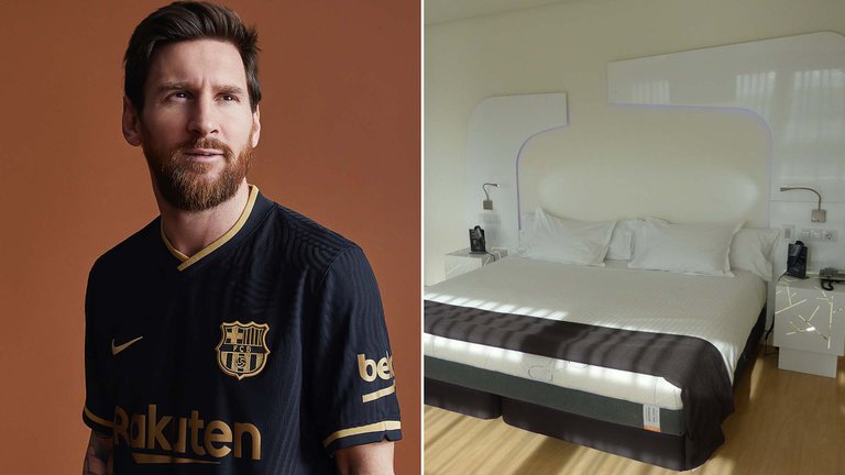 Leo Messi y uno de los colchones de la marca.