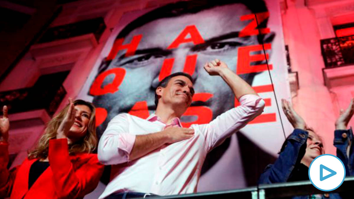 El candidato a la presidencia del Gobierno por el PSOE, Pedro Sánchez, durante su valoración de los resultados electorales en la sede socialista en la Calle Ferraz de Madrid. EFE/JuanJo Martín.