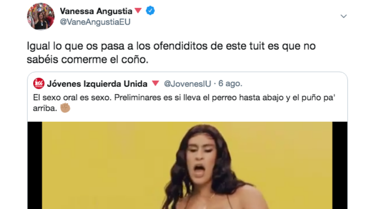 El mensaje publicado en Twitter por la ex senadora de Unidas Podemos Vanessa Angustia.