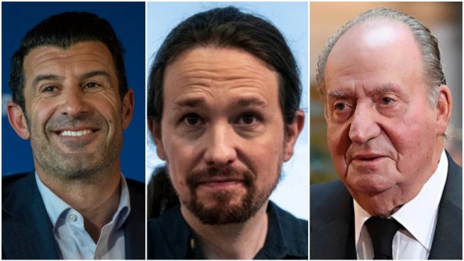 Figo, Pablo Iglesias y Juan Carlos I.