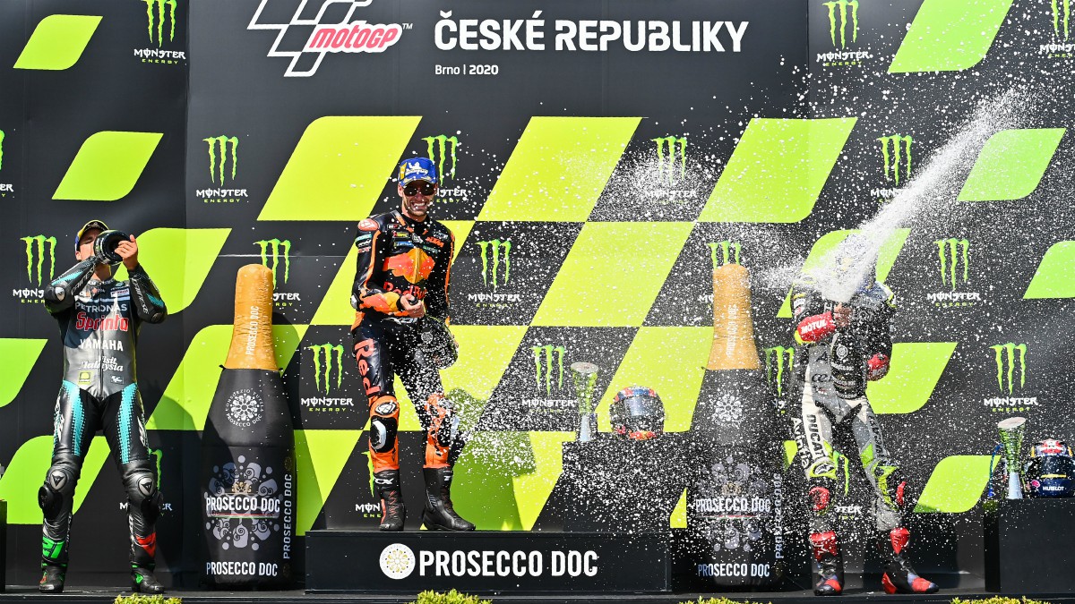 Podio del Gran Premio de la República Checa de MotoGP. (AFP)