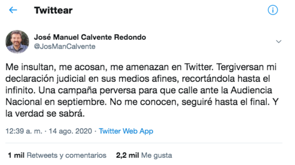 El mensaje publicado por el abogado José Manuel Calvente.