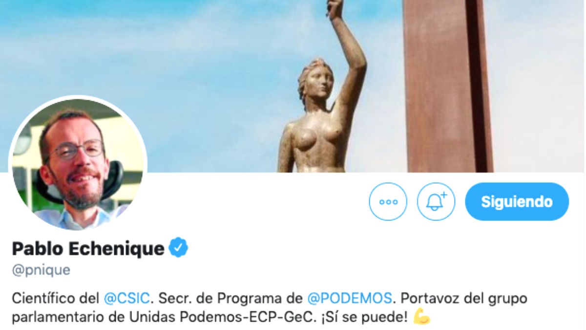 El perfil de Pablo Echenique en Twitter sin lucir la bandera de España.