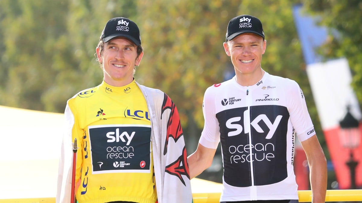 Froome y Thomas posan tras el triunfo del galés en el Tour de Francia de 2018. (Getty)
