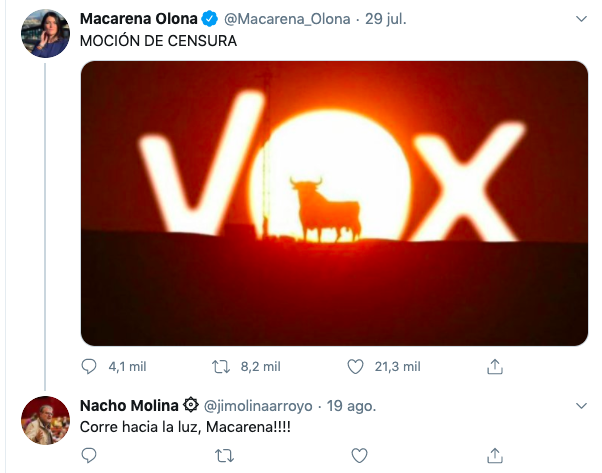 Nacho Molina (Adelante Andalucía) desea la muerte de Macarena Olona (Vox).