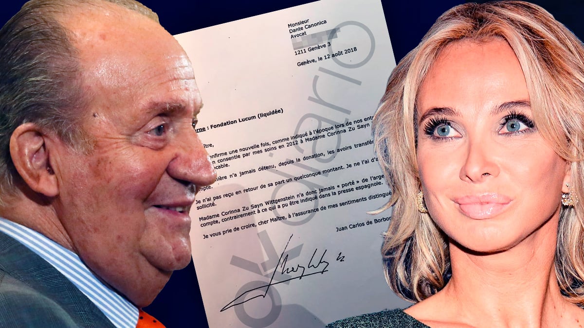 Corinna junto a la carta que el Rey Juan Carlos envió a su testaferro Dante Canonica en agosto de 2018.