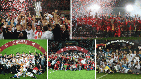 Las otras cinco Europa League consquistadas por el Sevilla (AFP)