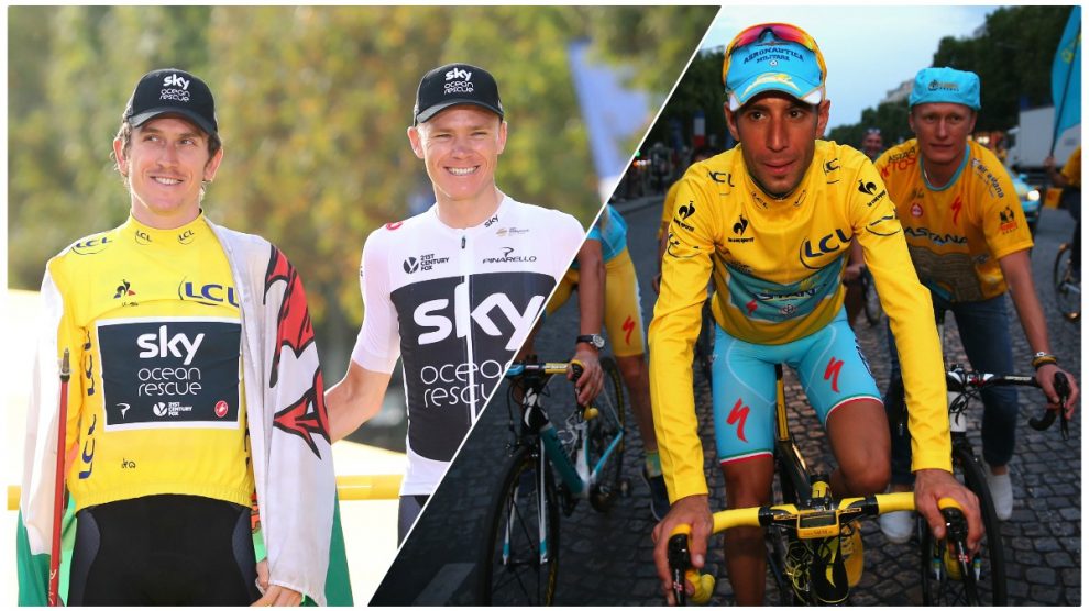 De derecha a izquierda, Thomas, Froome y Nibali, ausentes del Tour.