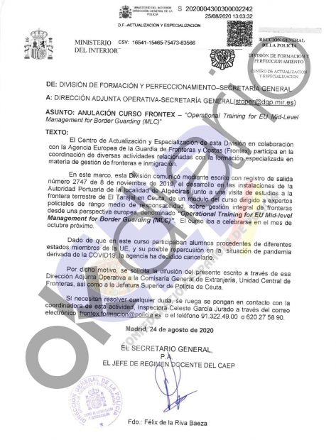 La Agencia Europea de Fronteras cancela eventos en España hasta octubre por su mala gestión del coronavirus