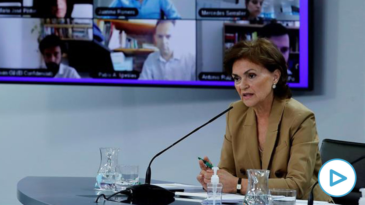 La vicepresidenta primera del Gobierno, Carmen Calvo, en comparecencia tras el Consejo de Ministros.