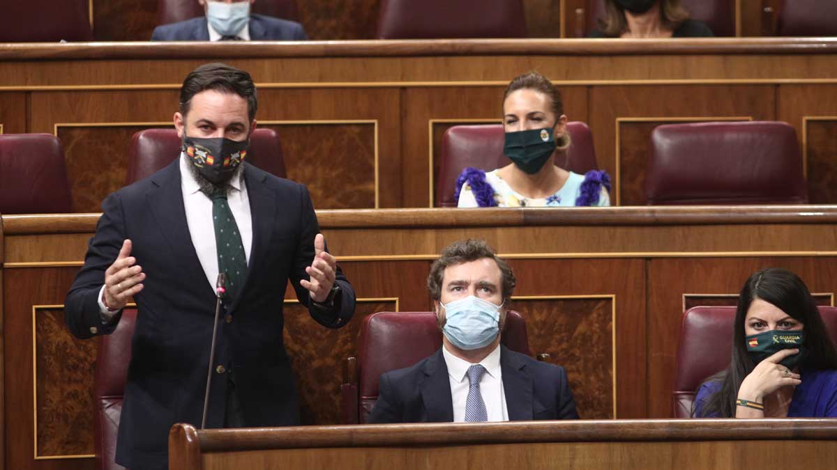 El presidente de Vox, Santiago Abascal, interviene durante la sesión de control al Gobierno en el Congreso, en Madrid (España) a 9 de septiembre de 2020. Foto: EP