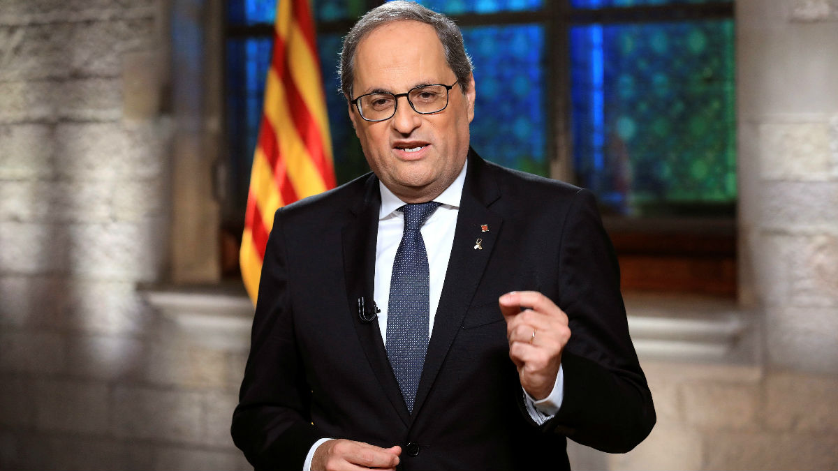 Quim Torra, presidente de la Generalitat, durante su mensaje de la Diada 2020. (Foto: Efe)