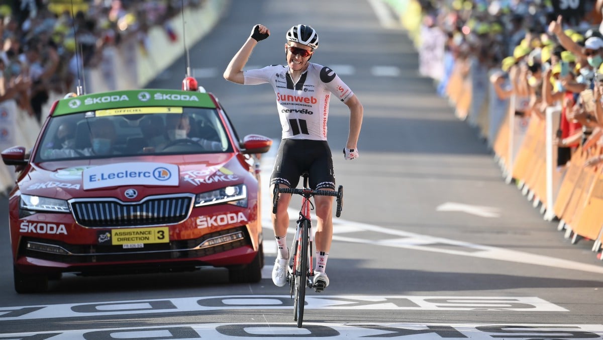 Kragh Andersen celebra su victoria en el Tour. (AFP)