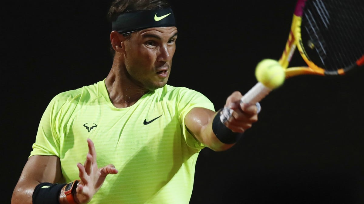 Rafa Nadal durante el partido ante Lajovic en Roma. (AFP)