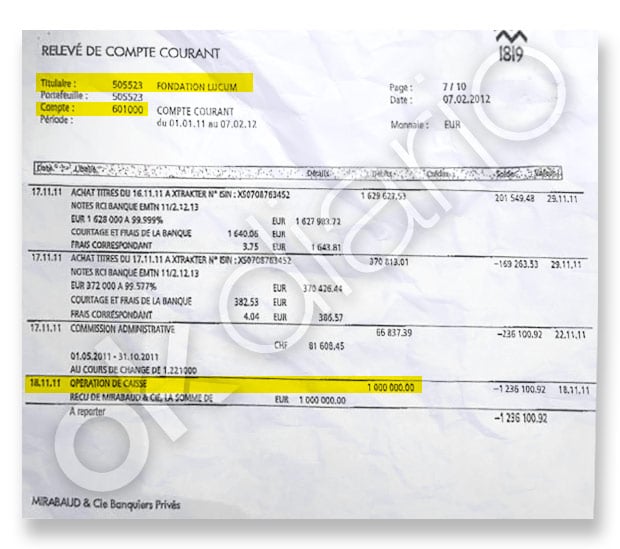 Documento en el que se refleja la «operación de caja» en la que Arturo Fasana retira un millón de euros en efectivo