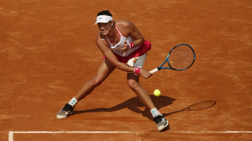 Garbiñe Muguruza durante su partido contra Simona Halep. (AFP)
