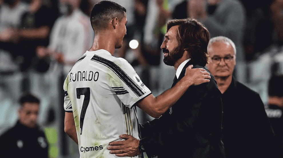 Cristiano Ronaldo y Pirlo, tras el primer partido de la Juventus en la Serie A (AFP)