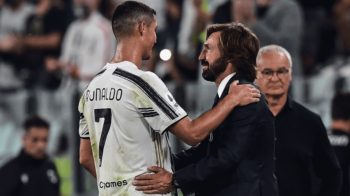 Cristiano Ronaldo y Pirlo, tras el primer partido de la Juventus en la Serie A (AFP)