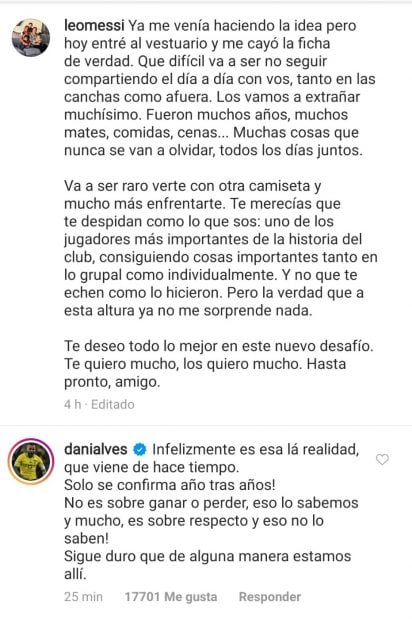 La respuesta de Alves a Messi.