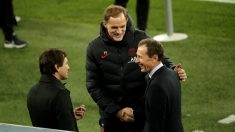 Leonardo y Tuchel charlan con Emilio Butragueño. (Getty)