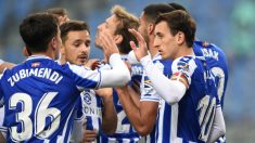 Los jugadores de la Real Sociedad celebran un gol contra el Getafe. (Getty)