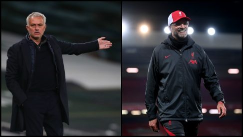 Mourinho y Klopp, durante dos partidos de la Premier. (Getty)
