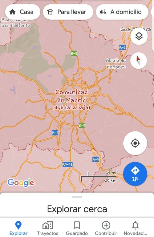 Google Maps tasa de incidencia Madrid