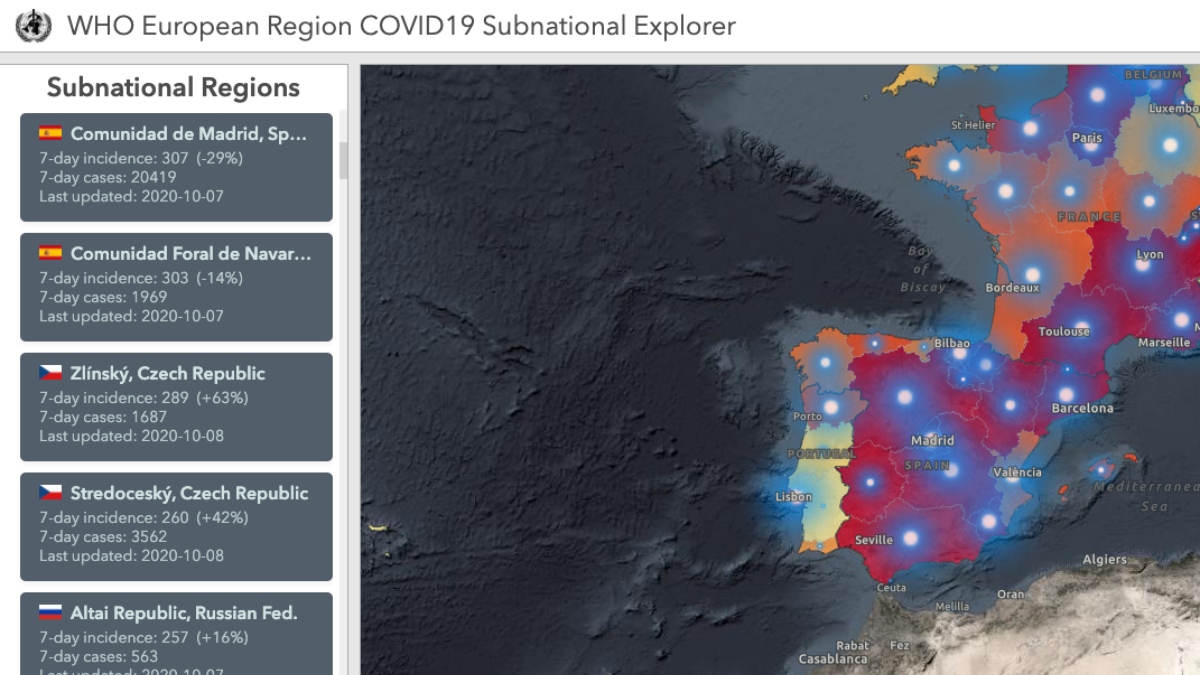 Monitor de evaluación del COVID de la OMS para las regiones de Europa.
