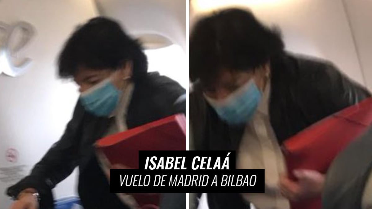 Isabel Celaá ocupando su plaza en el avión