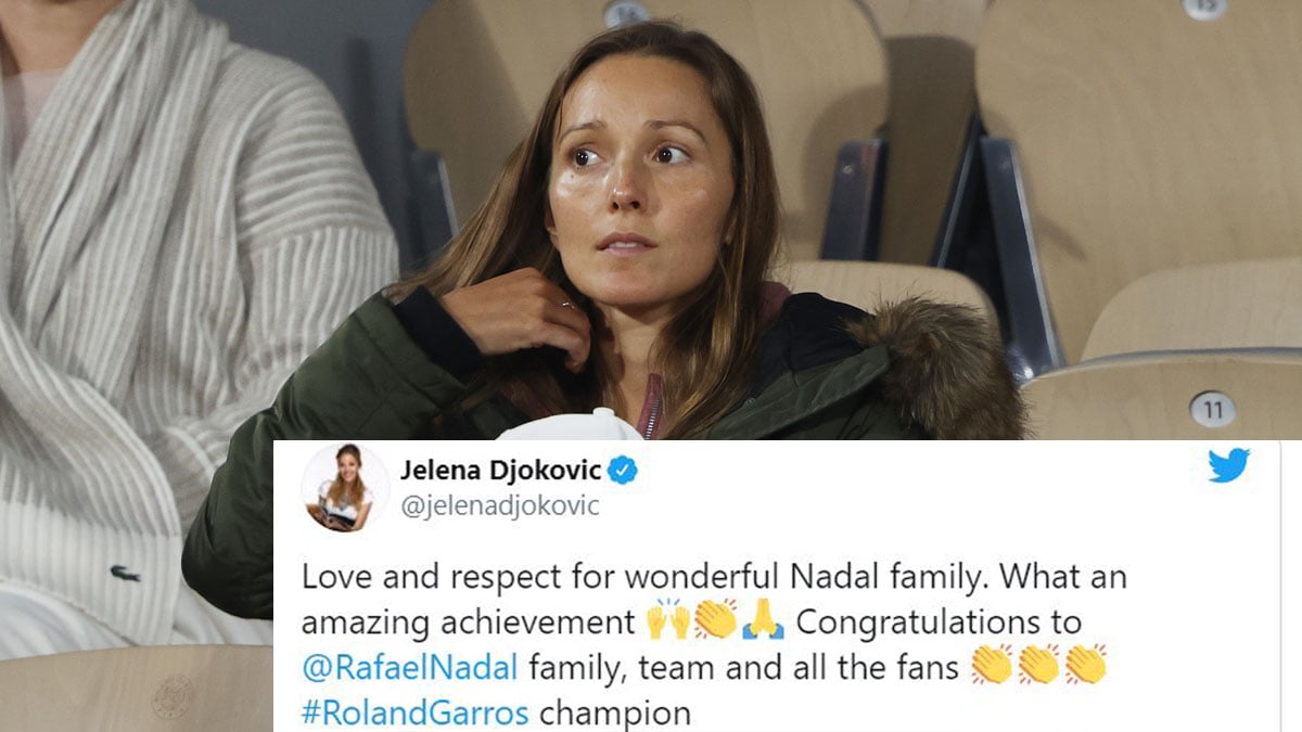 Jelena Djokovic, durante la final de Roland Garros/ Mensaje de felicitación a Nadal (Getty)