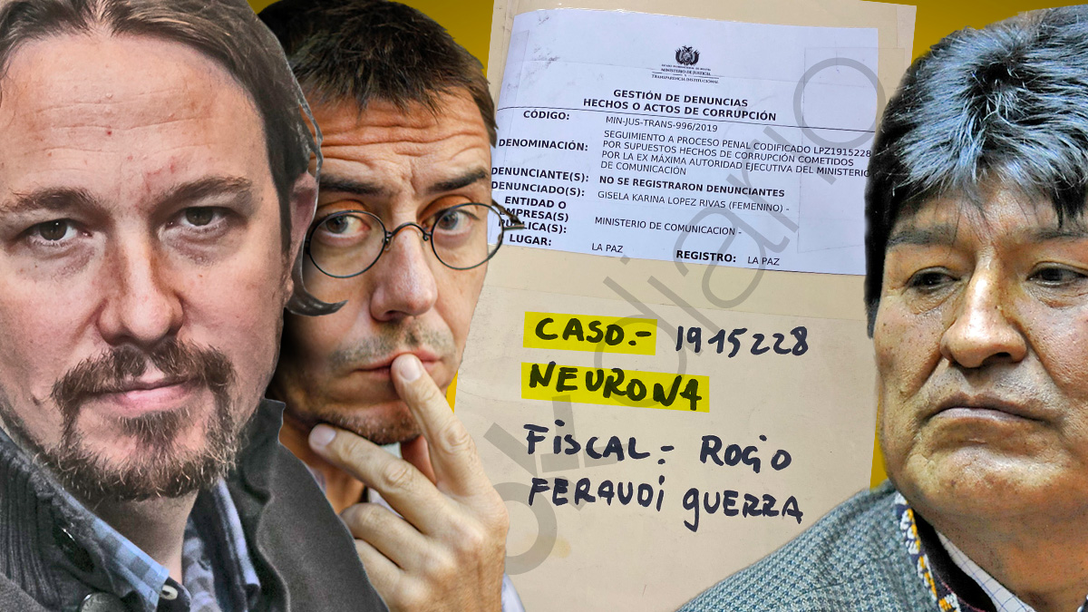 Pablo Iglesias y Juan Carlos Monedero junto con Evo Morales sobre el expediente del ‘caso Neurona’.