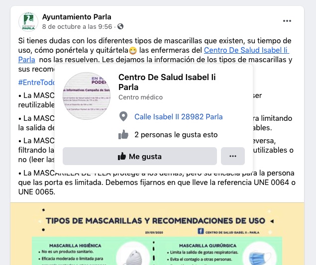 Publicación de Facebook del Ayuntamiento de Parla.