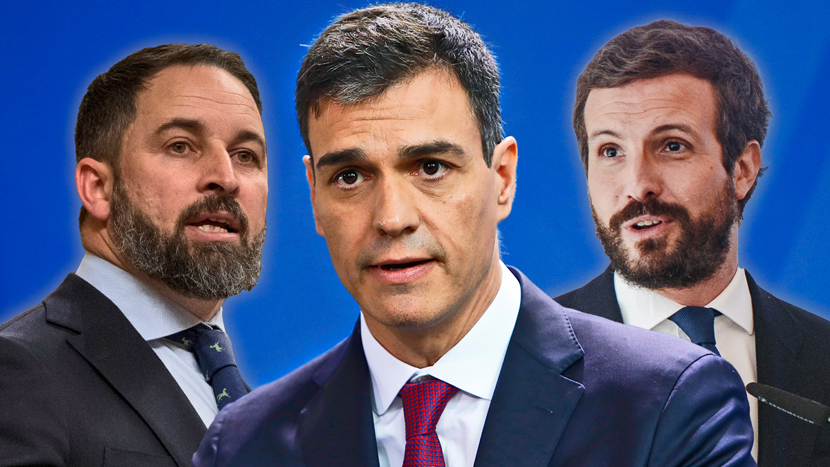 Pedro Sánchez, entre Pablo Casado y Santiago Abascal.