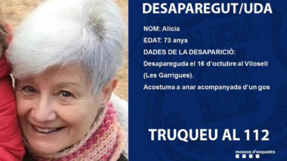 Cartel de los Mossos para buscar a Alicia, la madre desaparecida de Jaume Collboni.