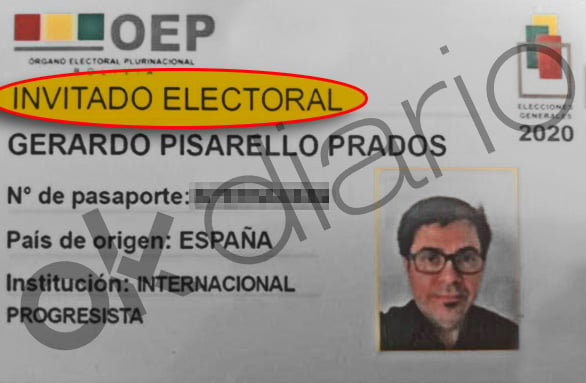 Acreditación de Gerardo Pisarello como "invitado electoral", no como observador internacional.