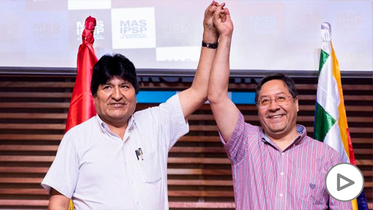 El candidato del MAS, Luis Arce, junto al líder del partido, Evo Morales.