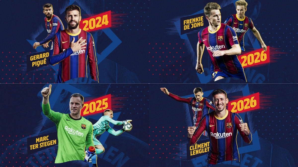 El Barcelona anuncia las renovaciones de Piqué, Lenglet, De Jong y Ter Stegen.