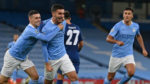 Ferran celebra un gol con el Manchester City. (AFP)