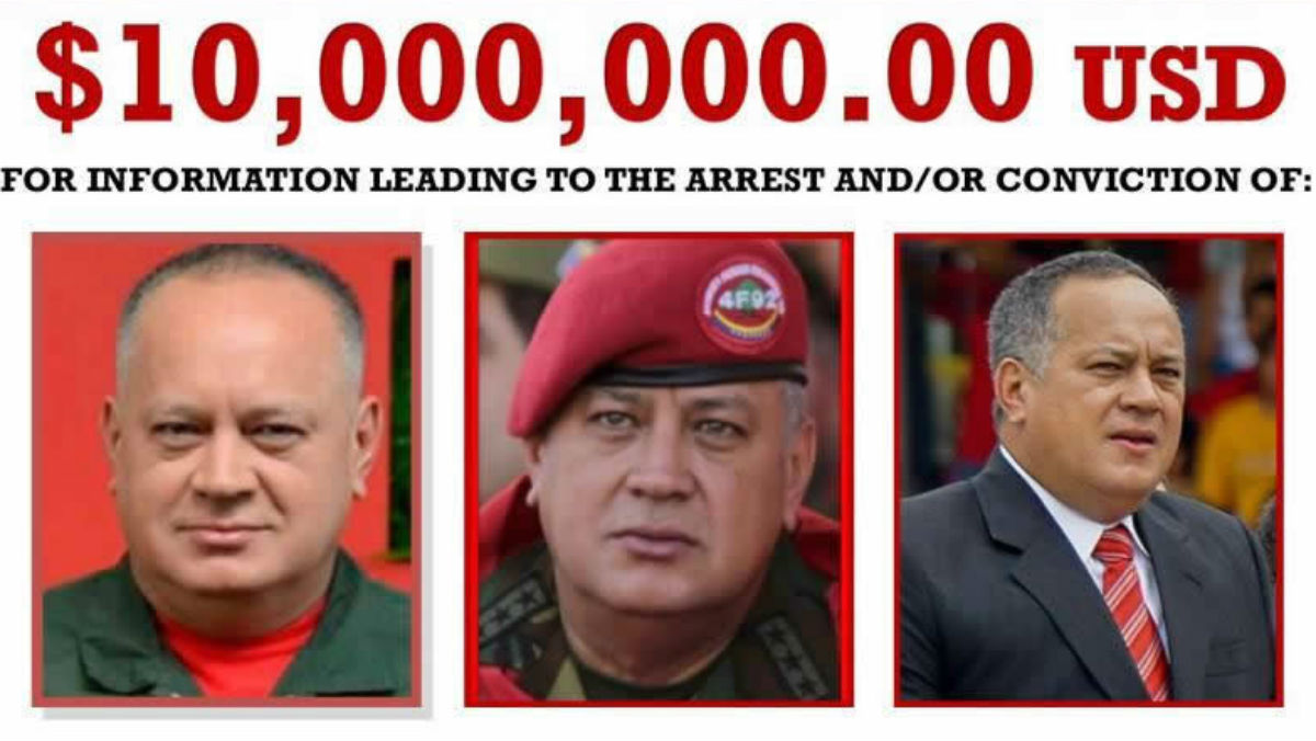 La Agencia antidrogas de EEUU, la DEA, ofrece una recompensa de 10 millones de dólares para quien entregue a Diosdado Cabello.