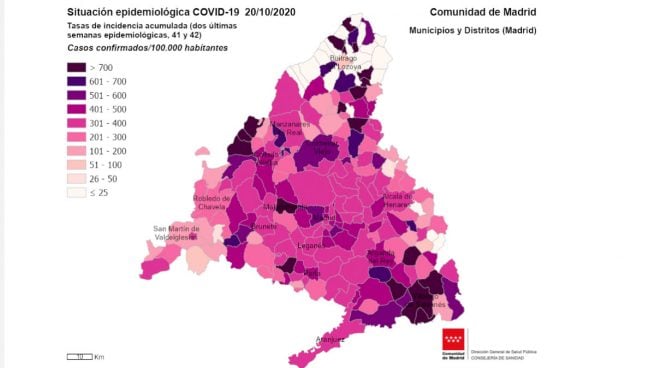 La incidencia acumulada en Madrid ya está por debajo de la media nacional