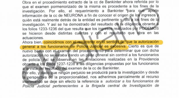 Fiscalía se queja de que la autorización general de la Policía para investigar a Podemos es "excesiva".