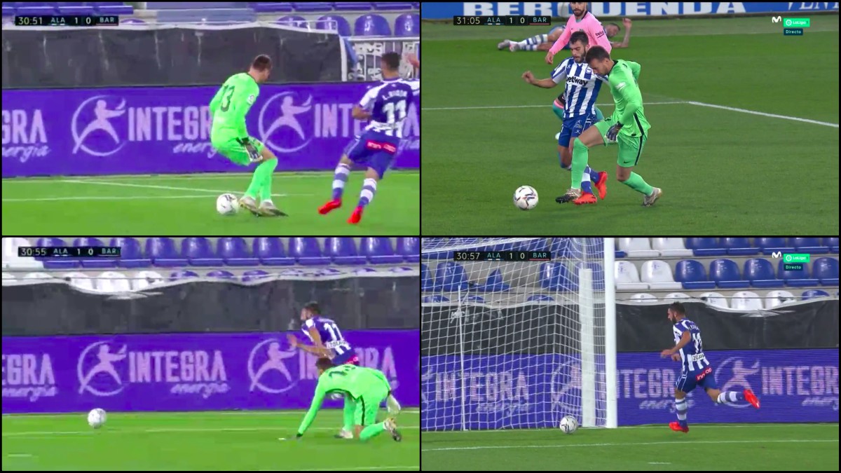 Un fallo de Neto provocó el primer gol del Alavés. (Captura de pantalla)