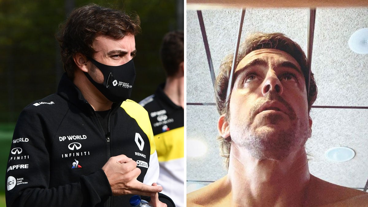A la izquierda, Alonso, recientemente en Imola (AFP); a la derecha, el piloto durante una sesión de entrenamiento (Instagram de Fernando Alonso)