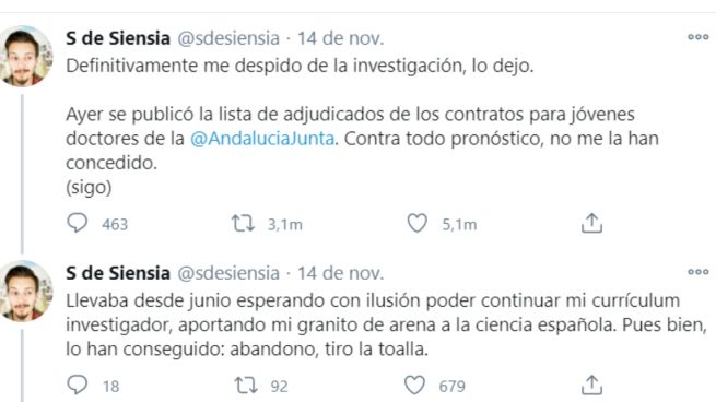 Un doctorado español denuncia en Twitter la falta de financiación de la ciencia en España