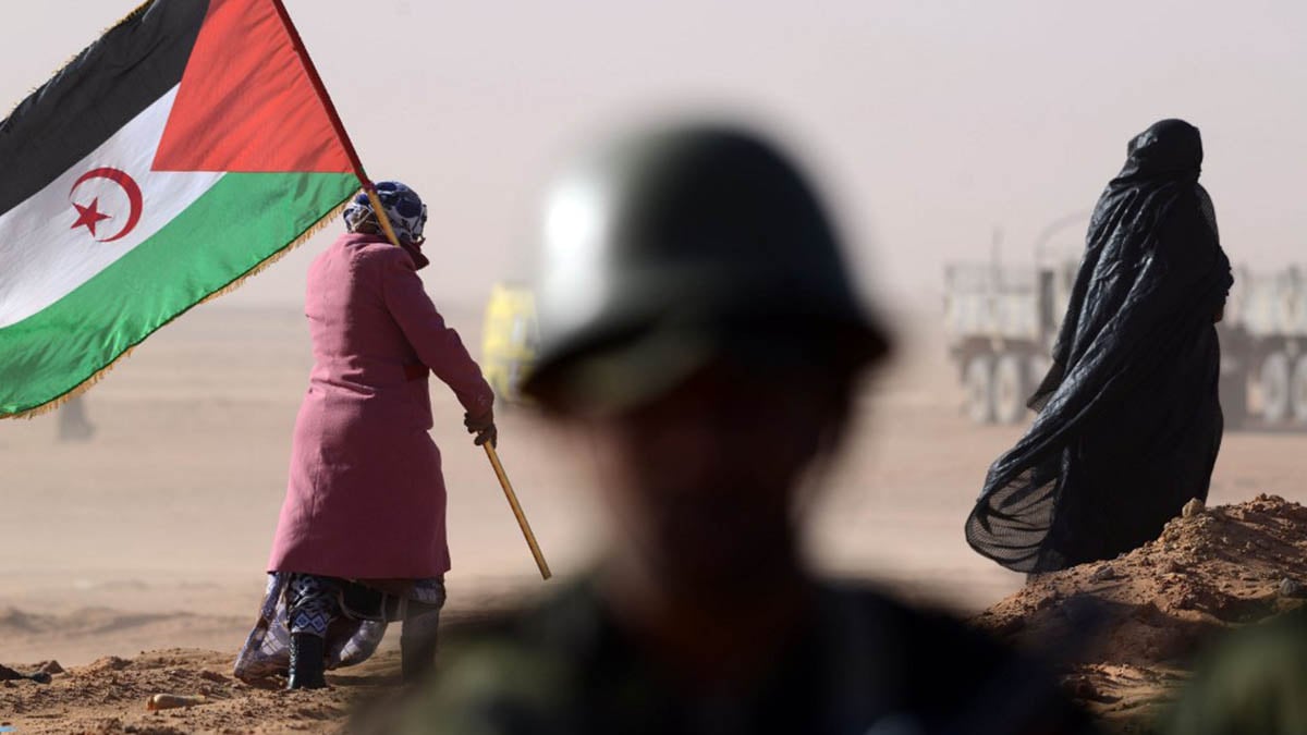 Una mujer porta una bandera del Frente Polisario durante los actos del 40 aniversario de la provlamación de la República Árabe Saharaui.