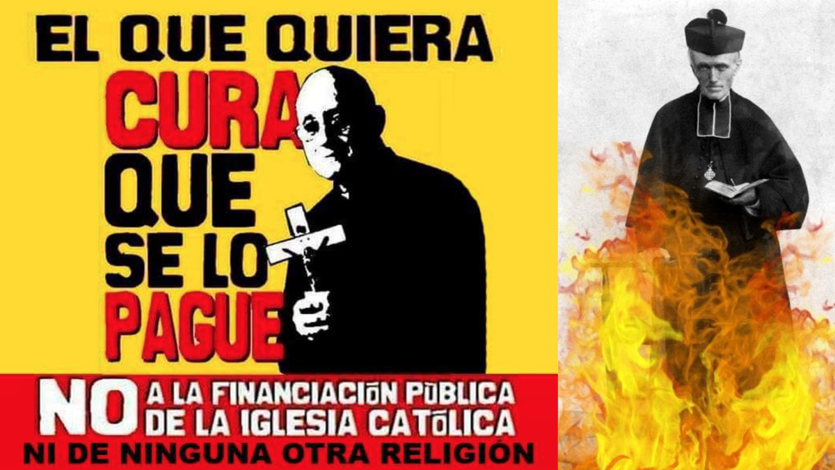 ALgunas de las imágenes que acompañan al hashtag #FuegoAlClero que se ha convertido en tendencia en Twitter.